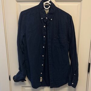 J. Crew Dark Blue Casual Button-Down Linen Shirt